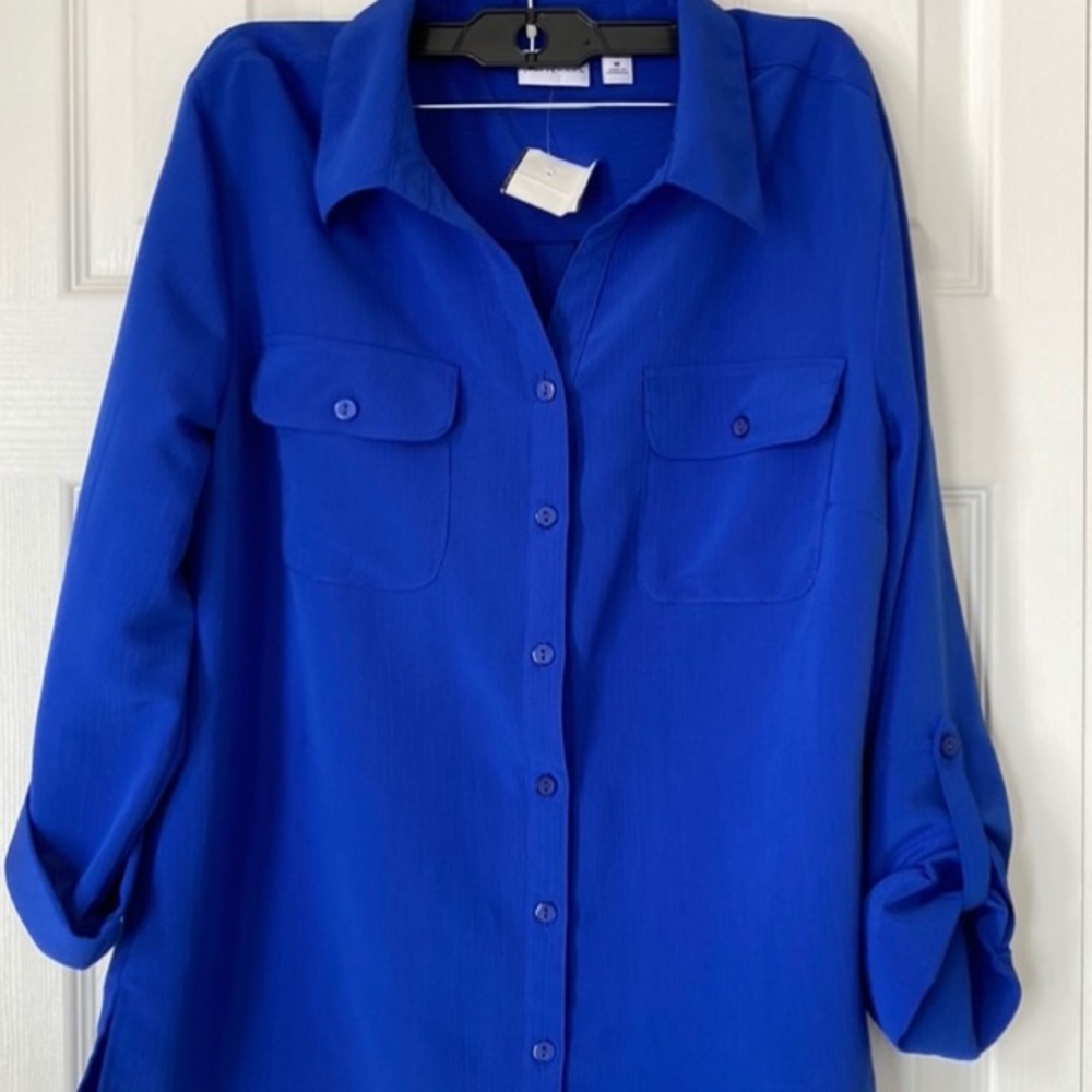 CLEARANCE! NWT Blue 3/4 Sleeve Button Down Shirt Blouse Kim Rogers Medium